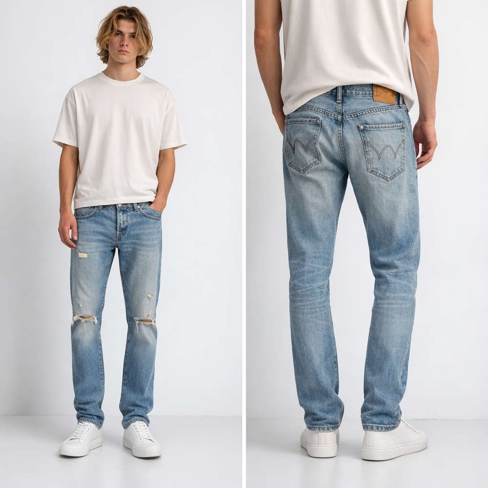 Edwin ED-80 Slim Tapered Jeans 33x32 Distressed Japanese Denim  J1817
